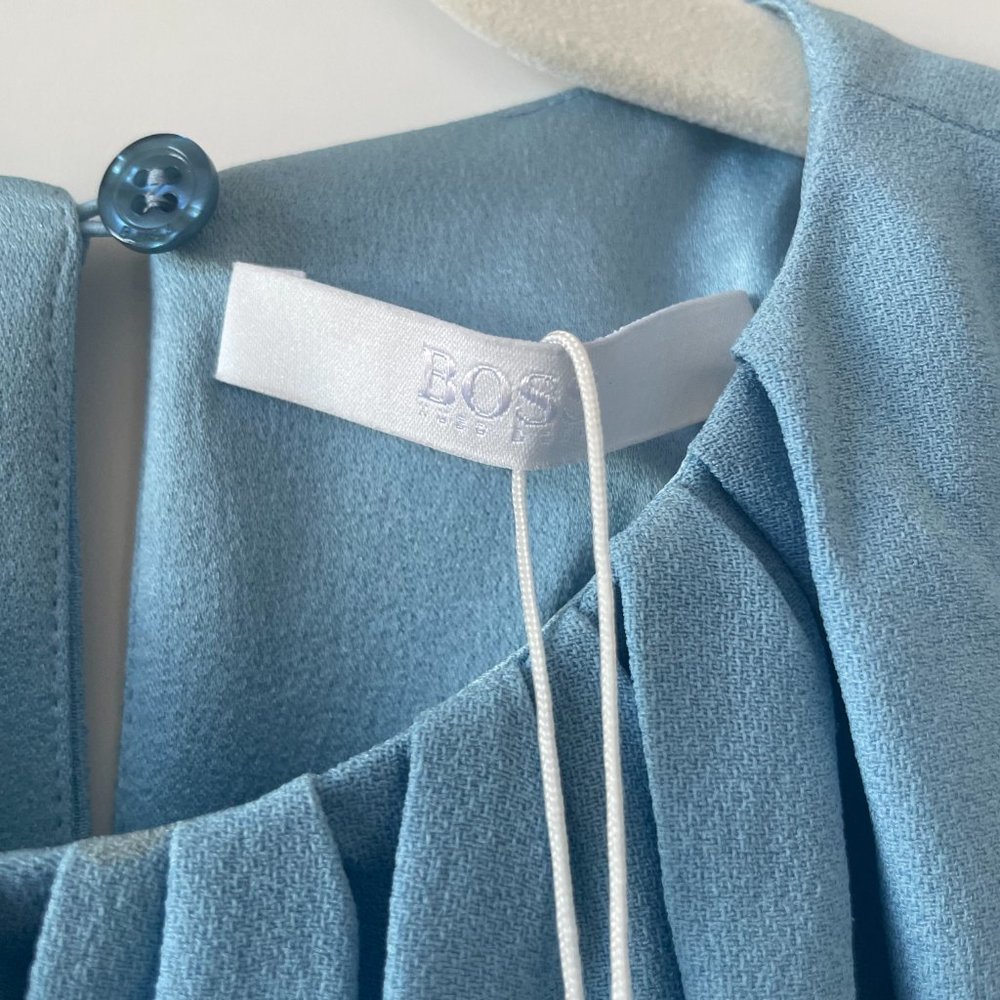 Hugo Boss Dibanty Belted Drape Midi‎ Dress in Pastel Blue, Size 14, NWT - Picture 9 of 11